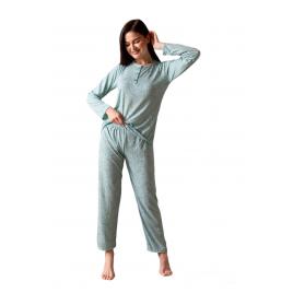 Pijama dama din Bambus, maneca lunga pantaloni lungi, verde XL