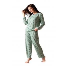 Pijama dama din Bambus, maneca lunga pantaloni lungi, verde inchis M