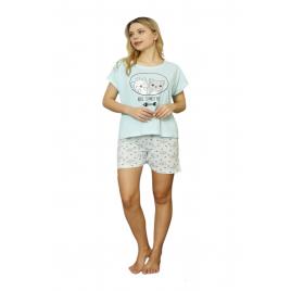 Pijama dama din bumbac, culoare albastru deschis, maneca scurta pantaloni scurti M