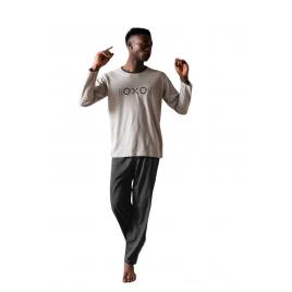 Pijama barbat, maneca lunga pantaloni lungi, imprimeu uni, Gri 2XL