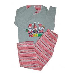 Pijama dama model Craciun, imprimeu ajutoatele Mosului, gri XL