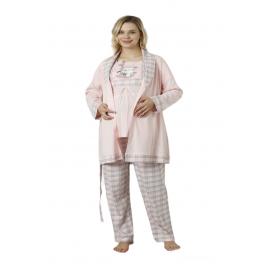 Set dama maternitate, tricou pentru alaptat, pantaloni lungi + halat, Roz 2XL