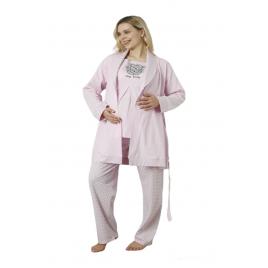 Set dama maternitate, tricou pentru alaptat, pantaloni lungi, halat, roz XL