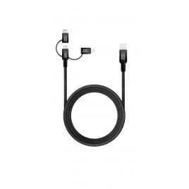 Cablu 3 în 1 Micro USB Type-C & Lightning MFI Super TOUCH negru