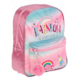 Ghiozdan Gradinita Roz Rainbow cu Pompon