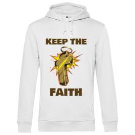 Hoodie barbat cu gluga keep the faith alb