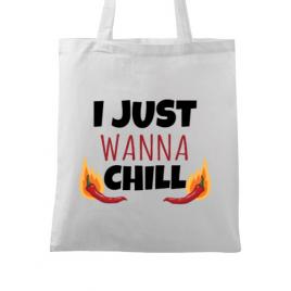Sacosa din panza i just wanna chill alb