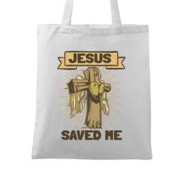 Sacosa din panza jesus saved me alb