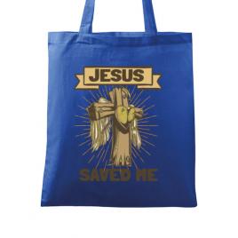 Sacosa din panza jesus saved me albastru regal