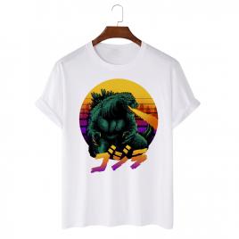 Tricou personalizat alb unisex godzilla retrowave