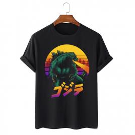Tricou personalizat negru unisex godzilla retrowave