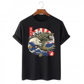 Tricou personalizat negru unisex great wave monster