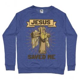 Bluza adler barbat jesus saved me albastru melanj