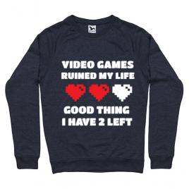 Bluza adler barbat video games ruined my life denim inchis