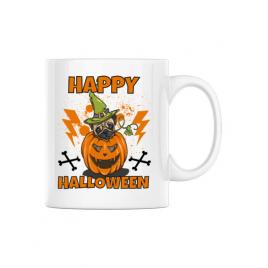 Cana personalizata halloween pug alb