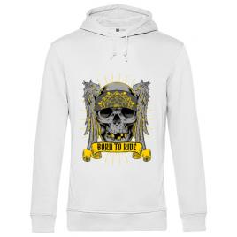 Hoodie barbat cu gluga born to ride alb