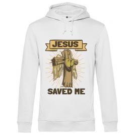 Hoodie barbat cu gluga jesus saved me alb