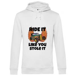 Hoodie barbat cu gluga ride it like you stole it alb