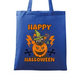 Sacosa din panza halloween pug albastru regal