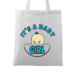Sacosa din panza it’s a baby girl alb