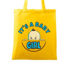 Sacosa din panza it’s a baby girl galben