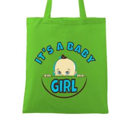 Sacosa din panza it’s a baby girl verde mar