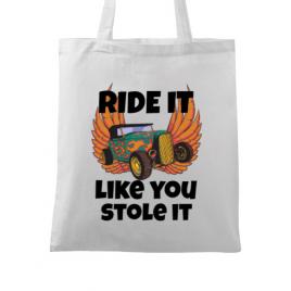 Sacosa din panza ride it like you stole it alb
