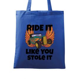 Sacosa din panza ride it like you stole it albastru regal