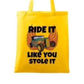 Sacosa din panza ride it like you stole it galben