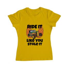 Tricou adler dama ride it like you stole it galben