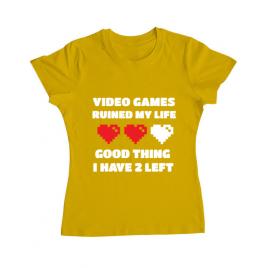 Tricou adler dama video games ruined my life galben