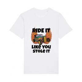 Tricou stanley stella barbat ride it like you stole it alb