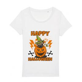 Tricou stanley stella dama halloween pug alb