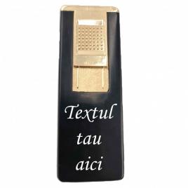 Bricheta metalica gravata, personalizata cu textul tau, cu gaz, antivant, reincarcabila, neagra, cutie