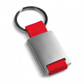 Breloc din metal si chingi, 28 x 60 x 6 mm, rosu