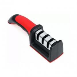 Dispozitiv profesional pentru ascutit cutite, din otel, inoxidabil cu 3 nivele si maner , 21 cm, negru/rosu