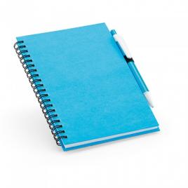 Notepad cu spirala b6 cu 160 de pagini reciclate liniate, coperta tare si suport pentru pix, 13x18 cm, albastru deschis