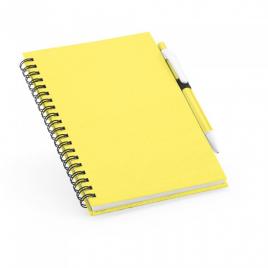Notepad cu spirala b6 cu 160 de pagini reciclate liniate, coperta tare si suport pentru pix, 13x18 cm, galben
