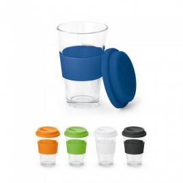 Pahar din sticla cu capac din silicon, de calatorie 330 ml