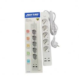 Prelungitor jortan cu 5 prize, 2 port-uri usb si 2 port-uri type-c, 2m lungime, buton on/off