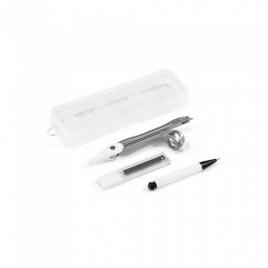 Set de geometrie în cutie, include 1 compas, 1 creion mecanic și 10 mine grafit de 0,5 mm. 128 x 42 x 20 mm, alb