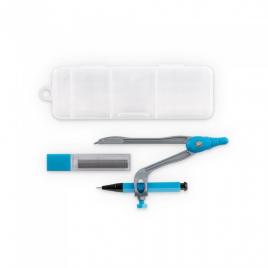 Set de geometrie în cutie, include 1 compas, 1 creion mecanic și 10 mine grafit de 0,5 mm. 128 x 42 x 20 mm, albastru