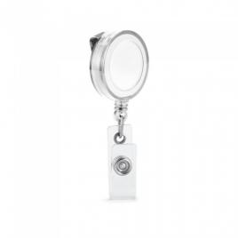 Suport pentru ecuson cu clip metalic extensibil, pana la 900 mm, clip transparent, alb