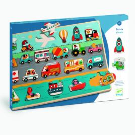 Puzzle lemn vroom-vroom djeco 22 piese