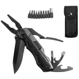 Briceag multifunctional ideallstore®, outdoor comando, otel inoxidabil, 17 functii, 24 cm, negru, husa inclusa