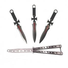 Set briceag fluture si 3 cutite de aruncat , ideallstore® , otel inoxidabil,