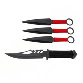 Set cutit de vanatoare extreme battle si trei cutite de aruncat, ninja way, ideallstore®, otel inoxidabil