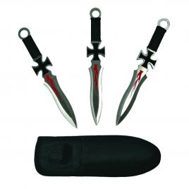 Set trei cutite de aruncat, cross fury, otel inoxidabil, 19 cm