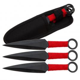 Set trei cutite de aruncat ideallstore®, ninja way, otel inoxidabil, negru, 17 cm, teaca inclusa