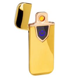 Bricheta electronica cu incarcare usb, buton cu lumina, cu senzor de amprenta, 7 cm, auriu